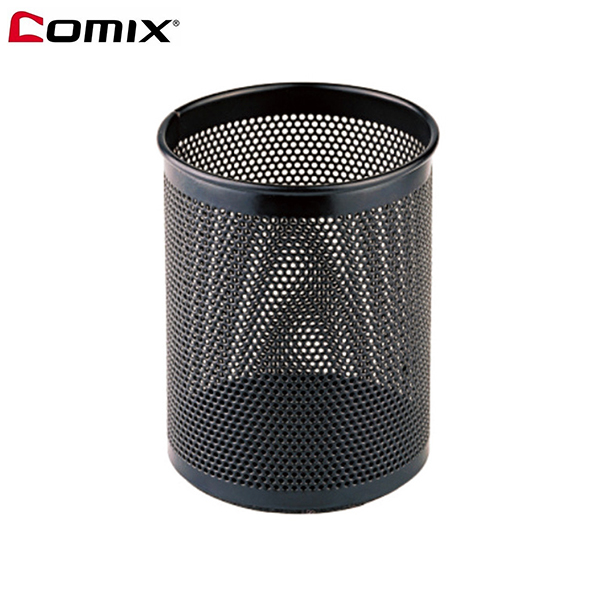 Comix/齐心 B2002金属网纹耐用黑色圆形笔筒