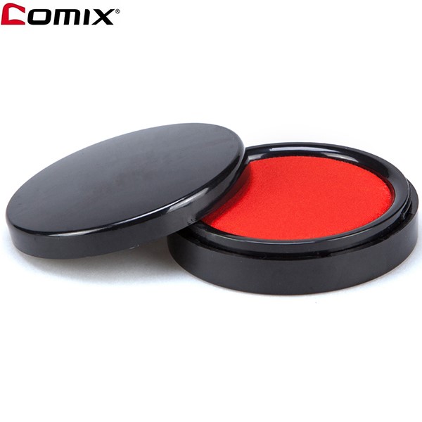 Comix/齐心速干印台 小中大号红色塑壳圆形印台印泥 财务办公用品