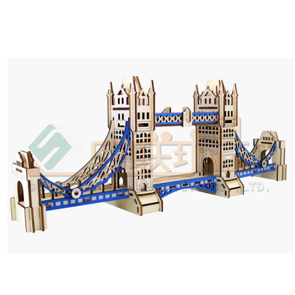 四联激光木质3D立体拼图儿童益智玩具 拼装模型 伦敦塔桥5个
