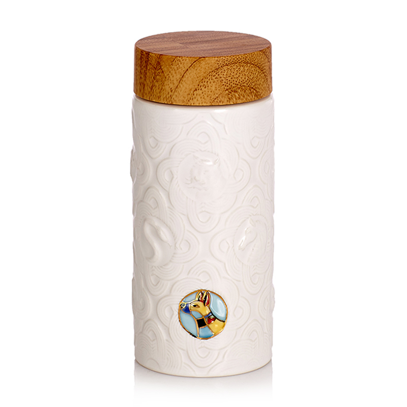 乾唐轩活瓷 12生肖随身杯木纹盖双层300ml 新年创意礼品物
