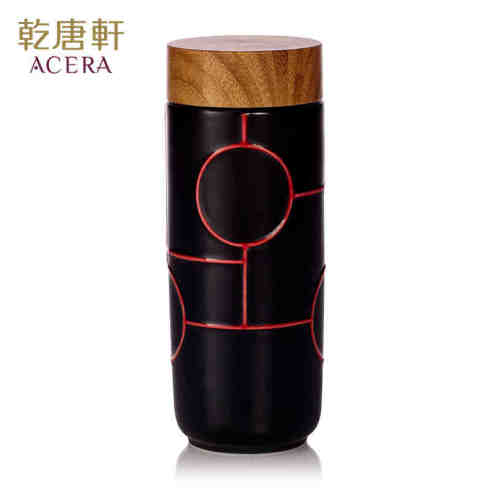 乾唐轩活瓷 梦想木纹盖随身杯双层350ml 个性前卫陶瓷水杯