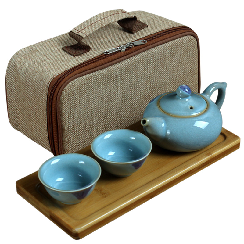 汝道RUDAO 钧窑旅行茶具一壶两杯 车载旅行便携陶瓷功夫茶具套装