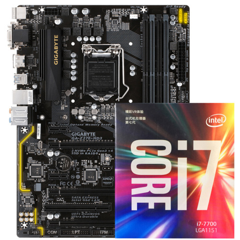 英特尔 Intel  i7 7700盒装+技嘉Z270-HD3 主板CPU套装
