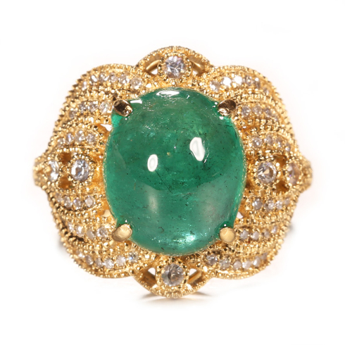 尚玉珠宝 祖母绿戒指 18K金镶嵌钻石 高贵大气