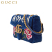 GUCCI/古驰 GG Marmont系列刺绣天鹅绒肩背包 钻蓝色