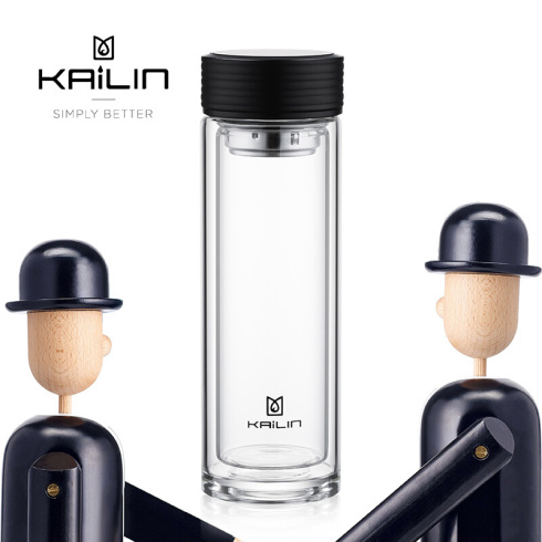 凯霖玻璃杯便携男女商务双层进口高端水晶茶杯保温时尚耐热过滤水杯