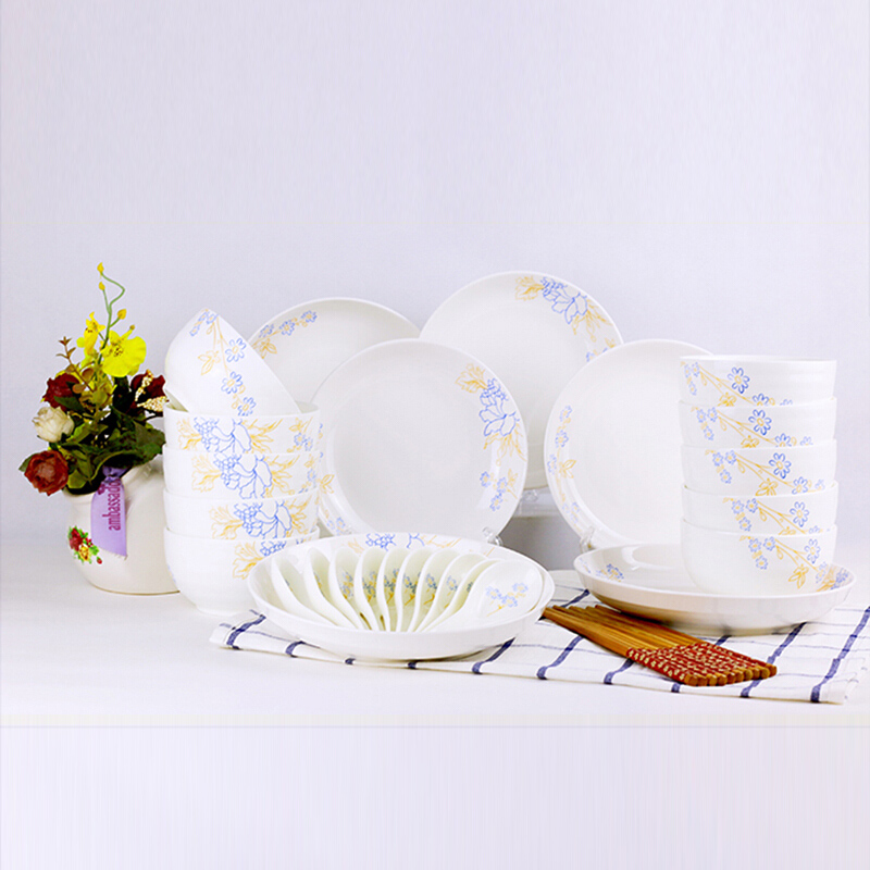 wblon威宝龙 碗碟套装 盘子碗组合餐具 中式简约陶瓷碗盘24件套