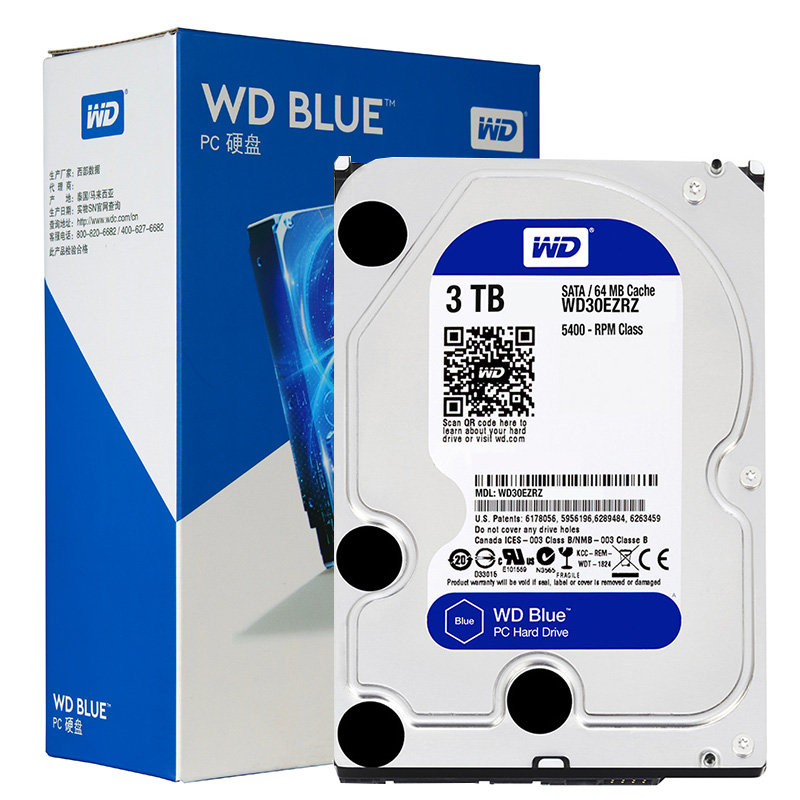 西部数据 WD  蓝盘 3TB SATA6Gbs 64M 台式机硬盘 WD30EZRZ 