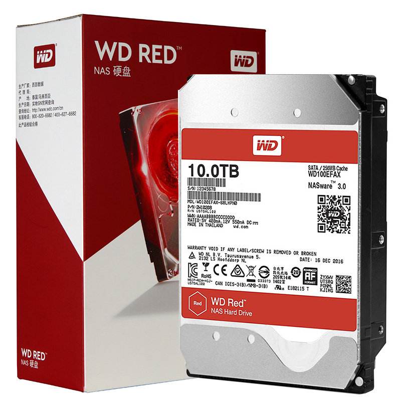 西部数据 WD 红盘 10TB SATA6Gbs 256M 网络存储 NAS 硬盘 WD100EFA