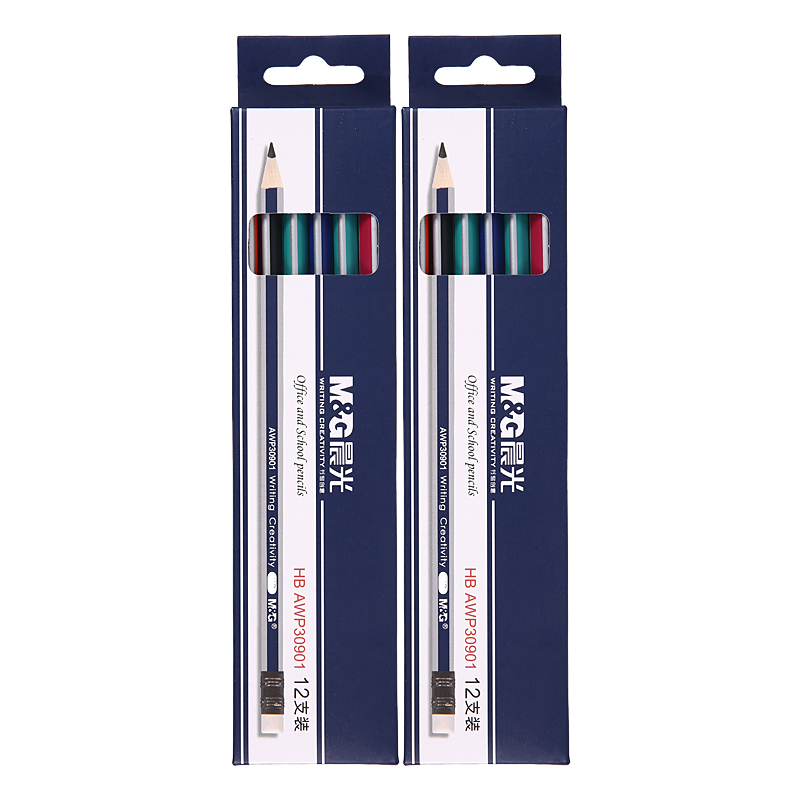 晨光 HB三角木杆铅笔24支/2盒 AWP30901 笔身尾部带有橡皮擦 方便实用