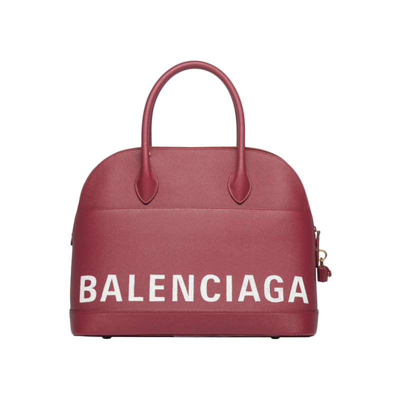 巴黎世家/Balenciaga 中号涂鸦品牌标识小牛皮手袋 胭脂石榴红色