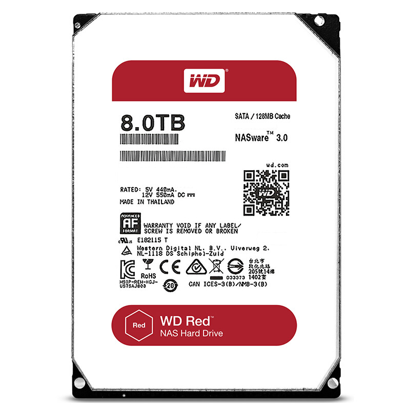 西部数据红盘8TB 网络储存硬盘WD80EFZX