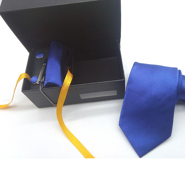 2019年真丝领带套装商务箭头领带夹手帕领带男士口袋巾盒装