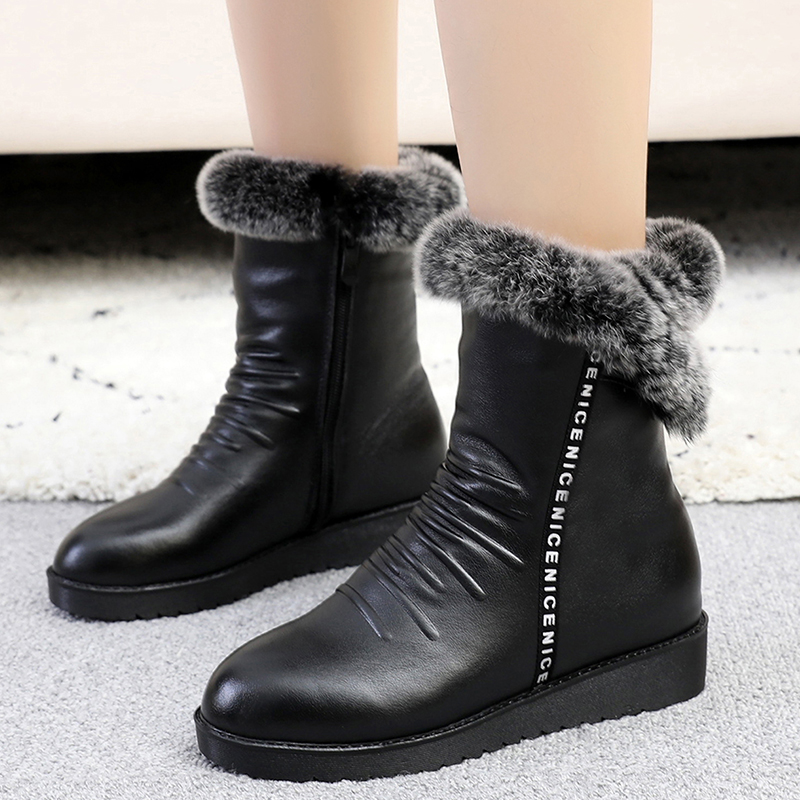新品雪地靴女冬季 新款韩版平底棉鞋真皮兔毛毛靴厚底加绒中筒靴子