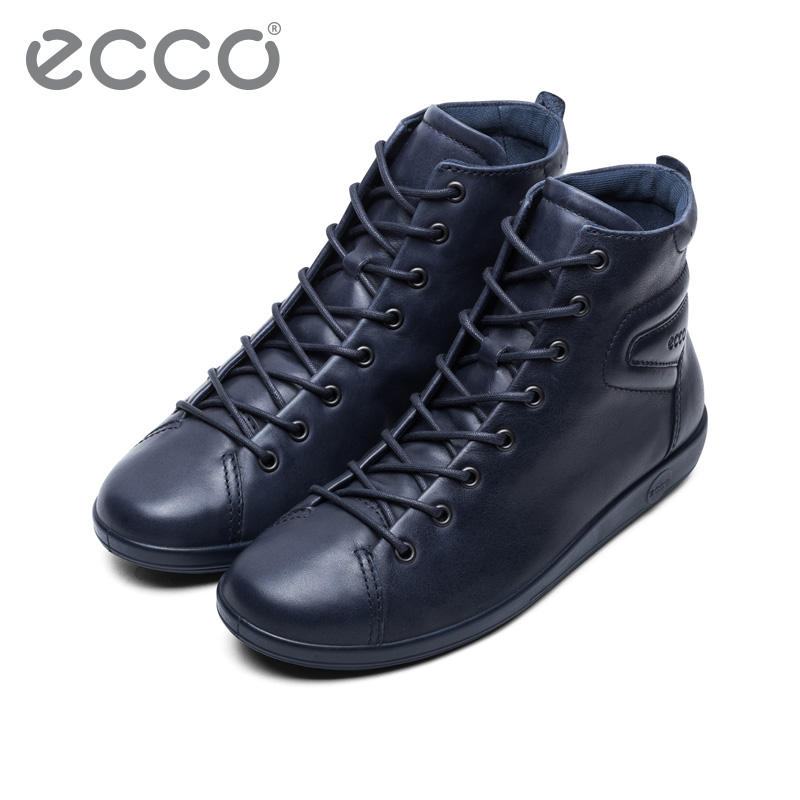 ECCO爱步秋冬新款时尚运动高帮鞋 休闲复古系带平底板鞋女 柔酷2号206523 