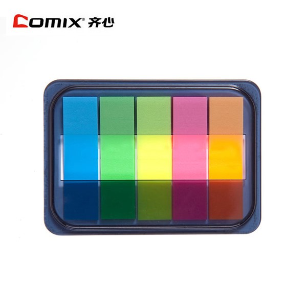 齐心D7011/D7012 5条半色/5条全色 荧光膜抽取式标签 三盒装