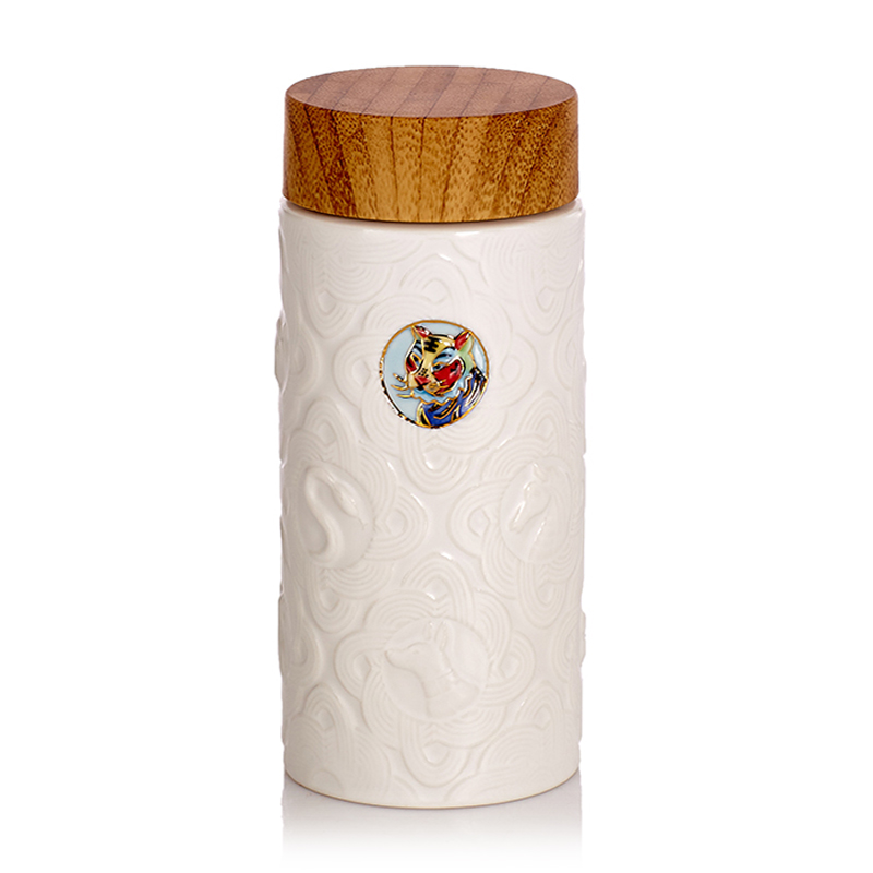 乾唐轩活瓷 12生肖随身杯木纹盖双层300ml 新年创意礼品物