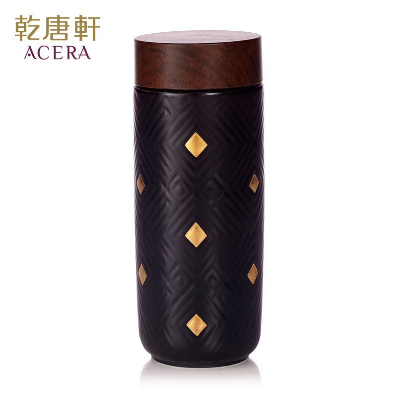 乾唐轩活瓷 鎏金奇迹木纹盖随身杯双层350ml 个性创意陶瓷水杯