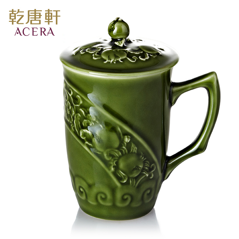 乾唐轩活瓷 石榴高杯单层430ml 办公泡茶带盖陶瓷水杯子礼品