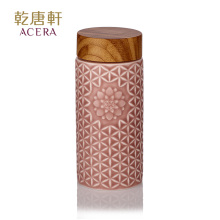 乾唐轩活瓷 生命之花随身杯木纹盖单层400ml 陶瓷水杯子带盖