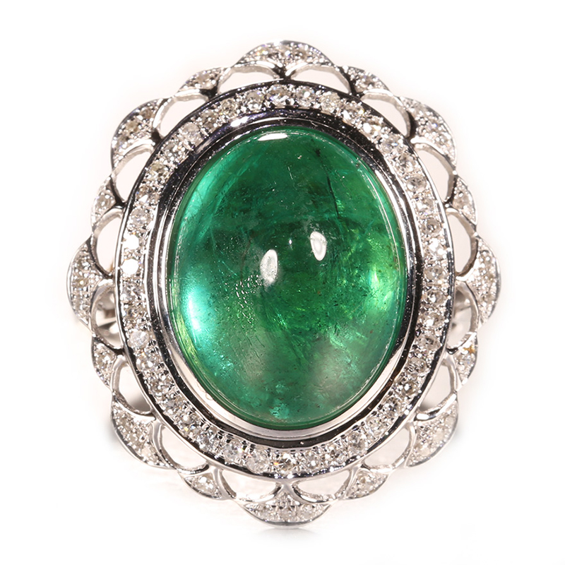 尚玉珠宝 祖母绿戒指 弧面形戒面 工艺精湛