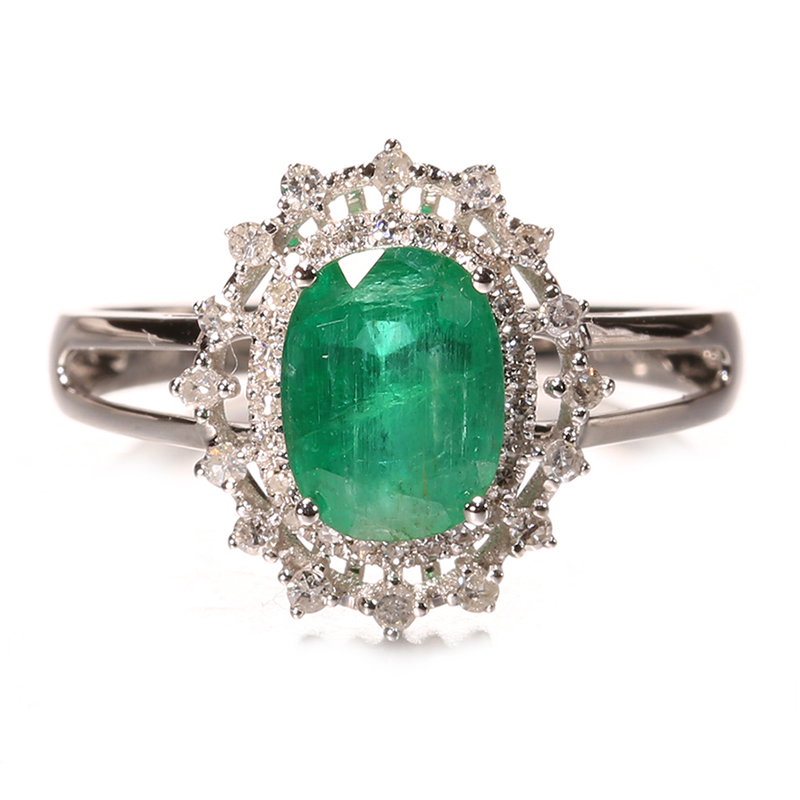 尚玉珠宝 造型高雅大气 伴镶钻石 祖母绿戒指 