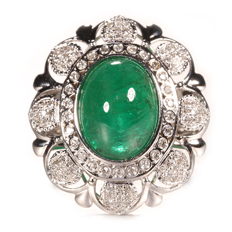 尚玉珠宝 可见天然石纹 优雅名媛范 祖母绿戒指 