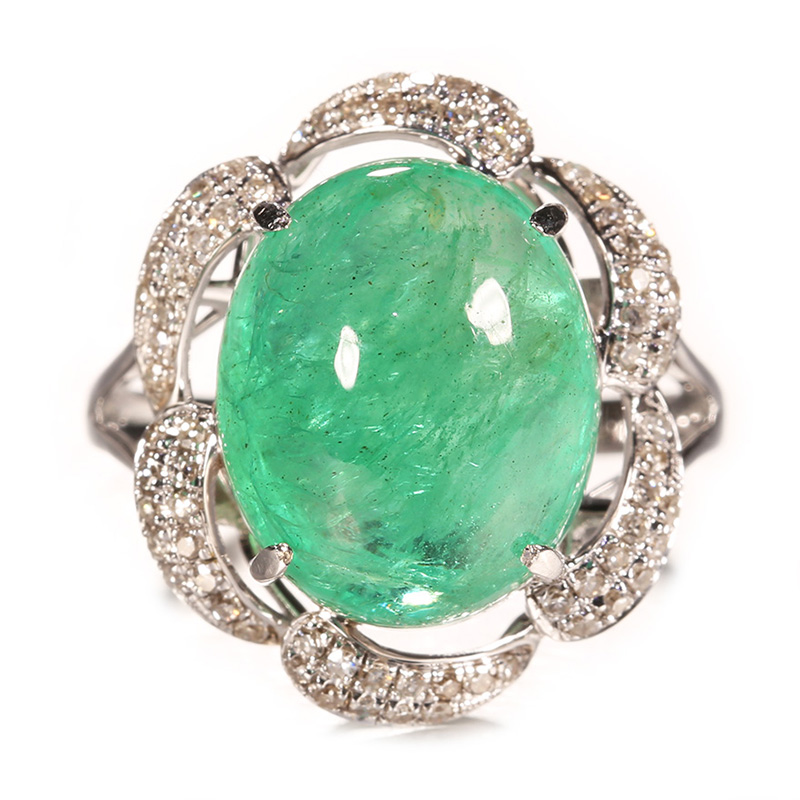 尚玉珠宝 祖母绿戒指 天然原石打磨 优雅简约饰品