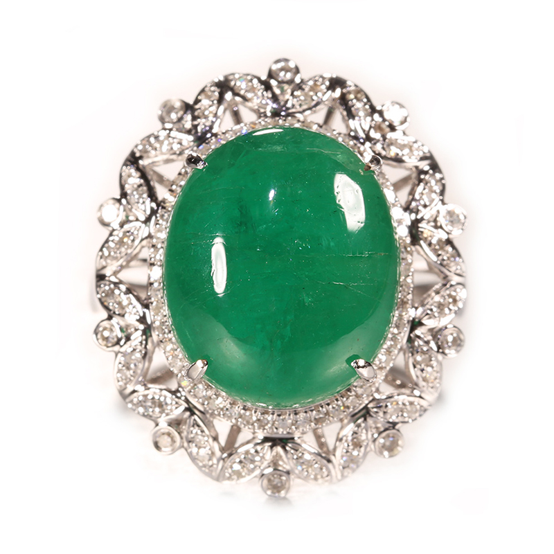 尚玉珠宝 原石打磨 可见天然石纹 祖母绿戒指