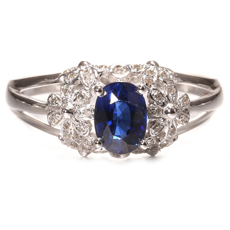 尚玉珠宝 简约小花造型 蓝宝石戒指 优雅时尚