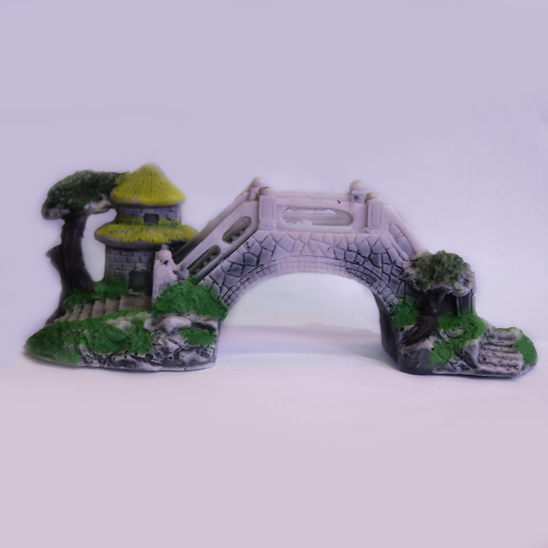 伊人水族 拱桥黄色小房子模型 造景装饰摆件