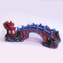 伊人水族 拱桥红色亭子模型  树脂鱼缸造景模型