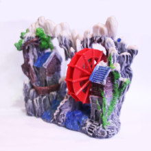 伊人水族 假山房子风车模型 树脂鱼缸造景模型