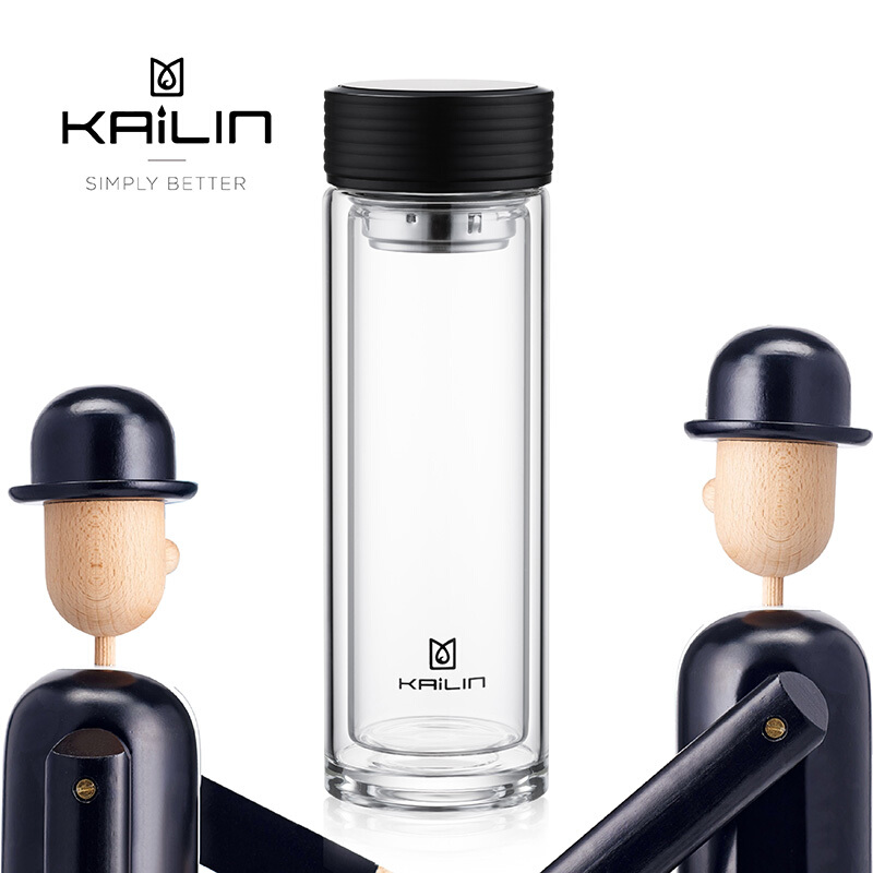 凯霖玻璃杯便携男女商务双层进口高端水晶茶杯保温时尚耐热过滤水杯