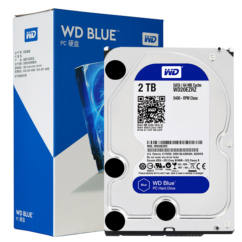 西部数据 WD 蓝盘 2TB SATA6Gbs 64M 台式机硬盘 WD20EZRZ 