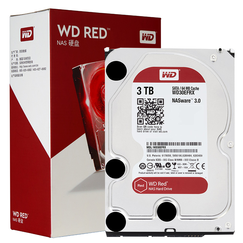 西部数据 WD 红盘 3TB SATA6Gbs 64M 网络储存 NAS 硬盘 WD30EFRX 