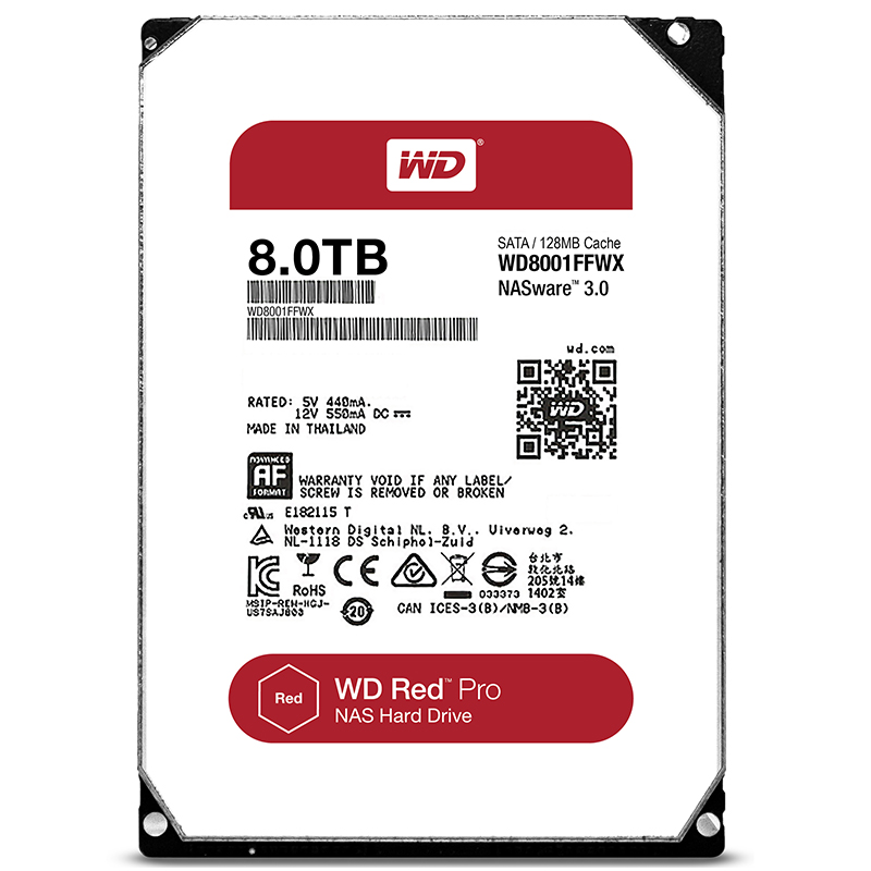 西部数据 红盘Pro 8TB 网络储存硬盘NAS硬盘SATA6Gbs128M缓存WD8001FFW