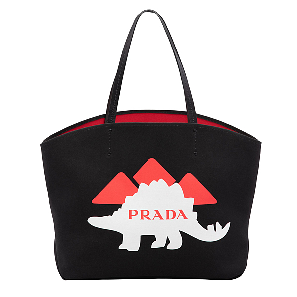普拉达/PRADA Canvas Logo  黑色手提包 