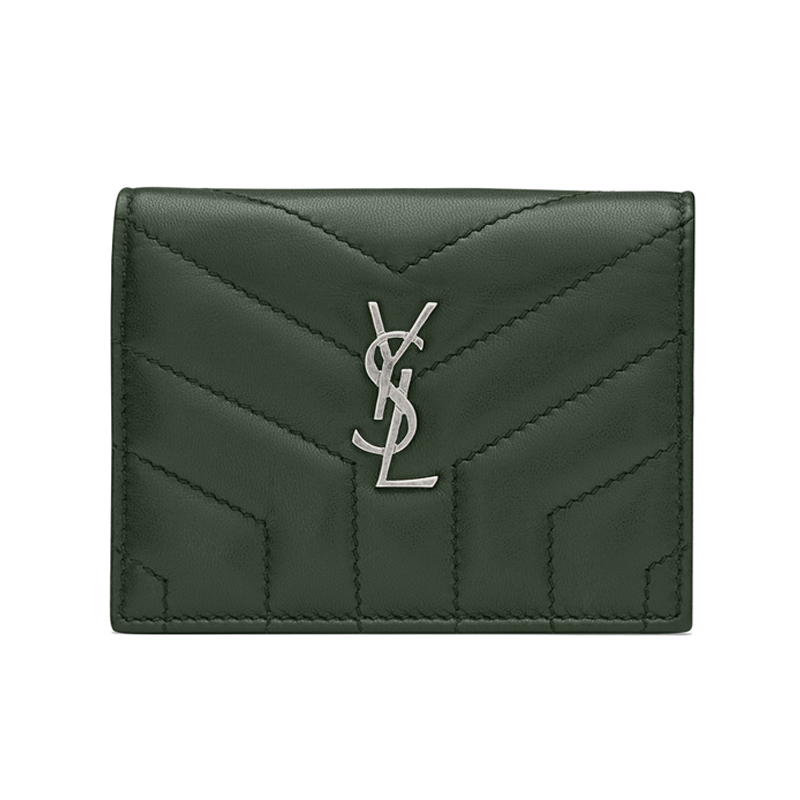 圣罗兰/Yves Saint laurent LOULOU Y形绗缝亮面深绿色真皮卡包