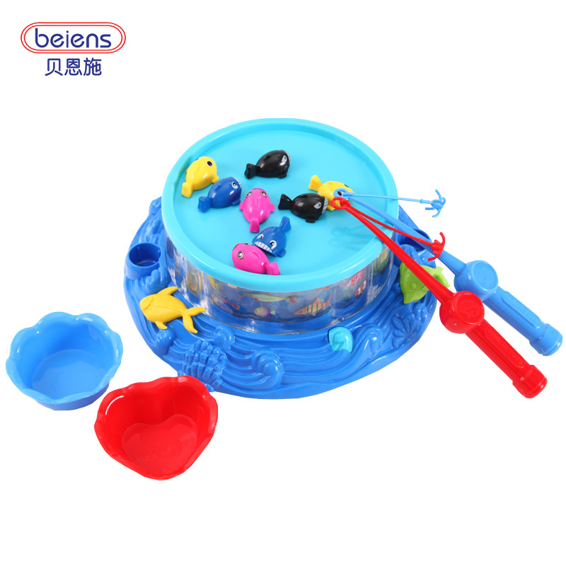 贝恩施儿童亲子钓鱼 电动双层磁性旋转钓鱼套装宝宝益智玩具6003