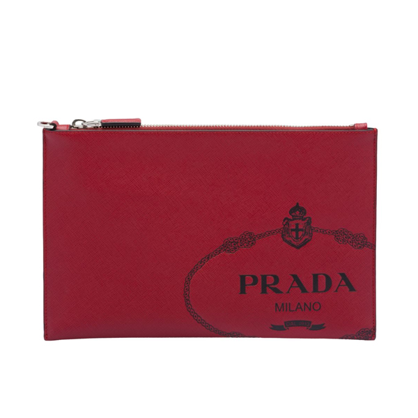普拉达PRADA  Saffiano皮革手拿包 红色