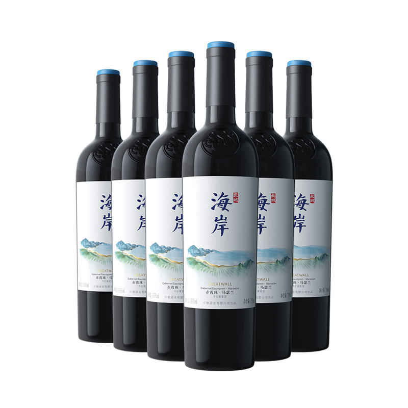 长城海岸赤霞珠马瑟兰干红葡萄酒750ml*6瓶 13.9%vol酒精度 余韵优雅