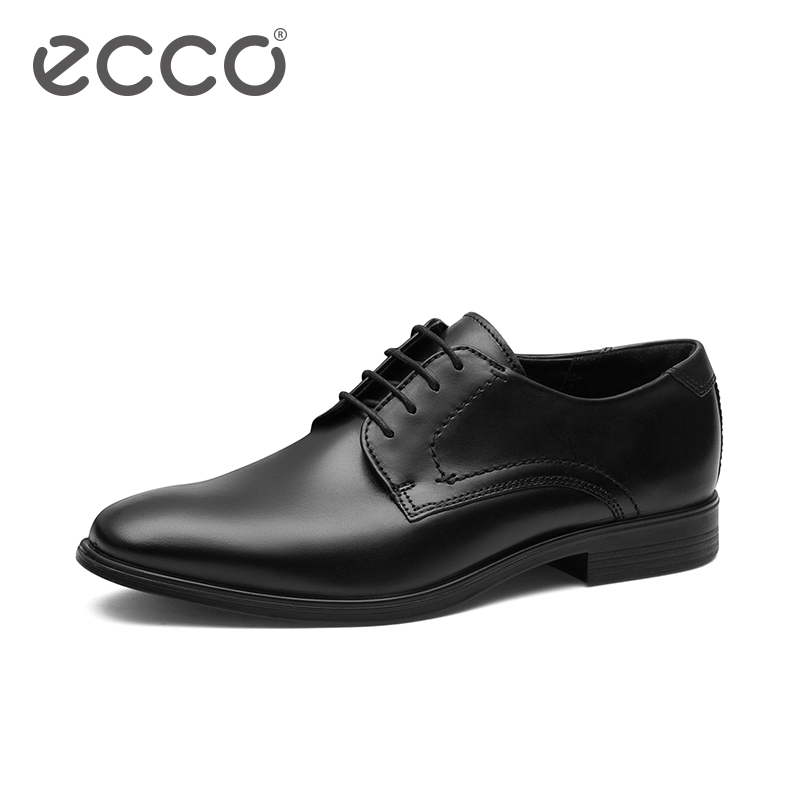 ECCO爱步舒适透气商务皮鞋 简约复古潮流圆头德比鞋 墨本621634